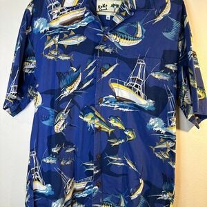 Vintage Koko Island Blue Fish and boat button up shirt Size medium